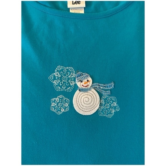 Lee Long Sleeve Snowman Embroidered Shirt 2X Blue Cotton Blend Winter Theme‎ - Picture 2 of 4